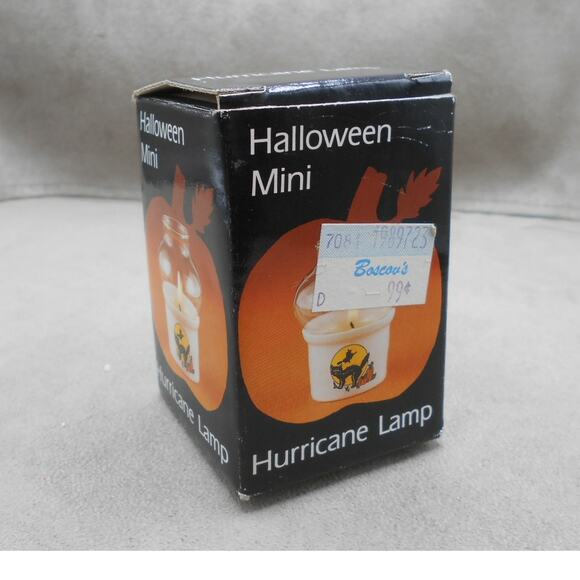 Vintage Halloween Black Cat Mini Hurricane Lamp Robert Alan Candle Co in Box - Picture 9 of 9